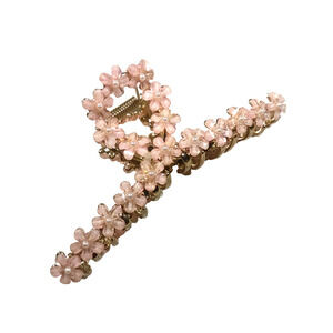Hair Barrette Alligator Clip Pink Flowers Delicate Design Feminine